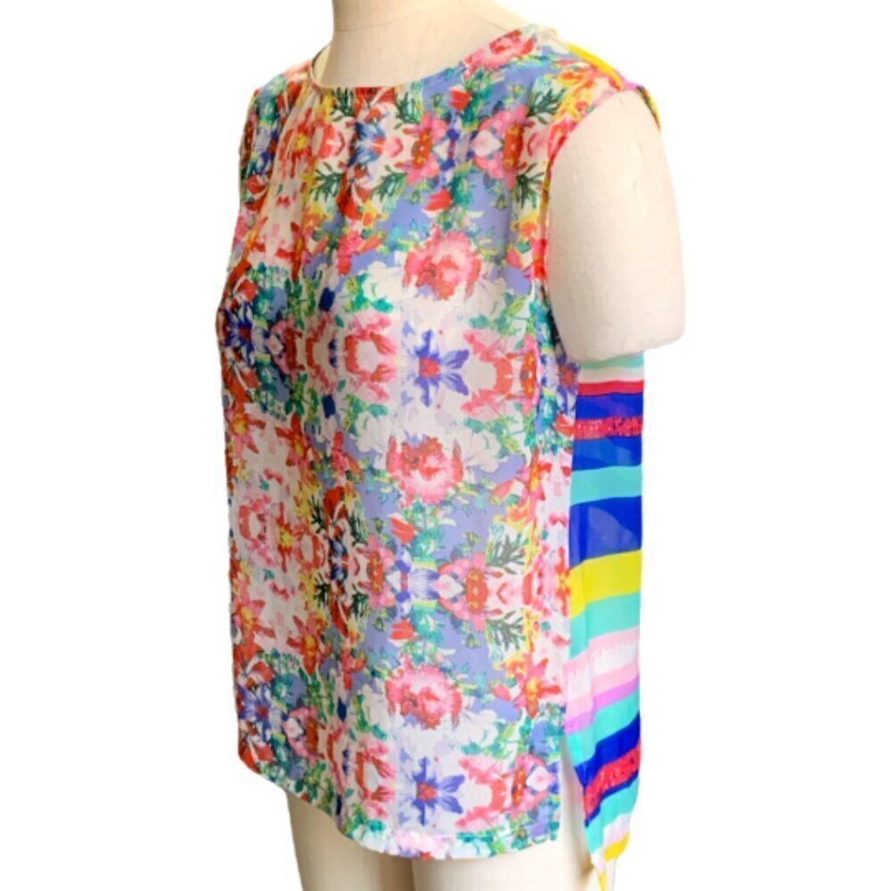 Daisy Fuentes Sheer Sleeveless Tank/Shell Top Mixed Floral/Stripes Sz M‎ #17H - Picture 5 of 7